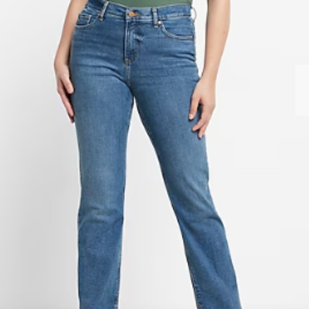 Express Women's Mid Rise Medium Wash Modern Straight Jeans - Size 10